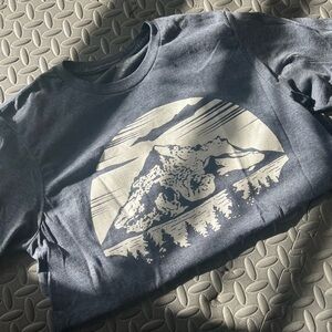Gray Graphic T-Shirt with Mountain Design